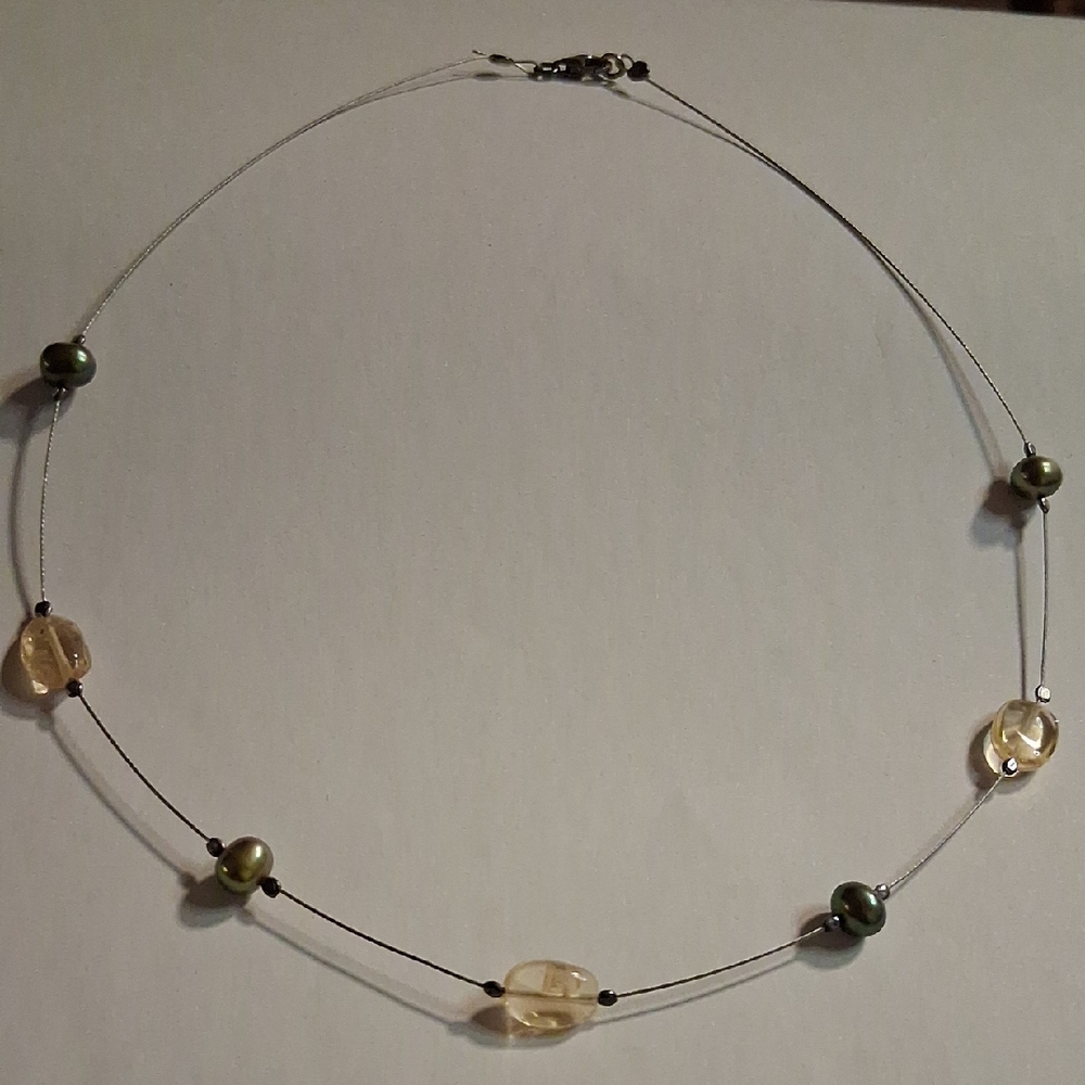 Silpada Green Pearl  and Citrine 925 Sterling Silver Cable Strand Necklace 16+4